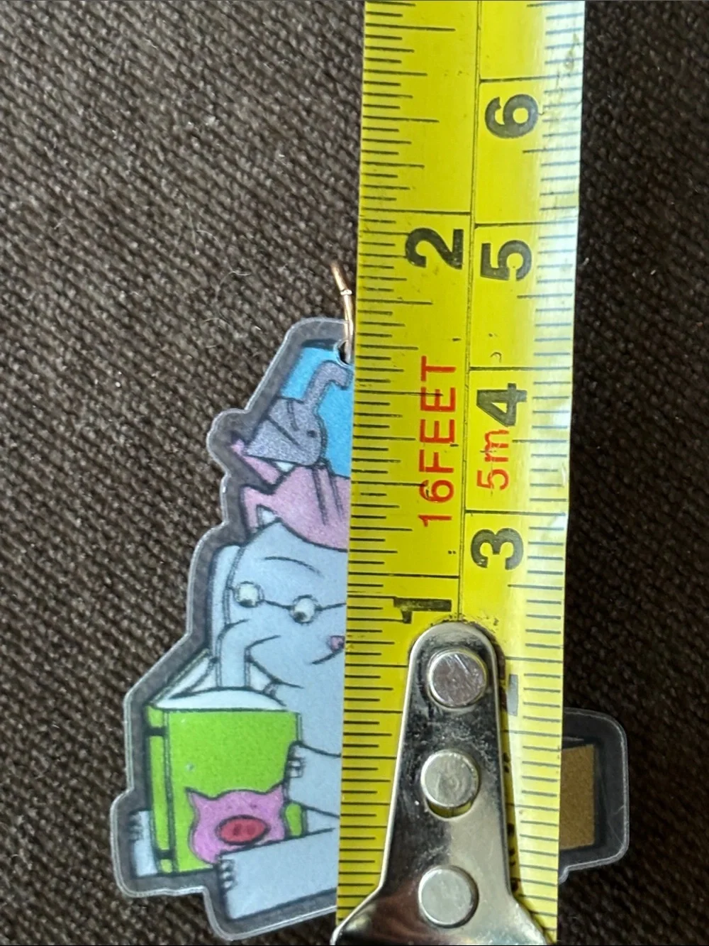 Kids Elephant & Piggie Piggy with Pigeon Reading Charm Pendant - Gray Grey Pink
